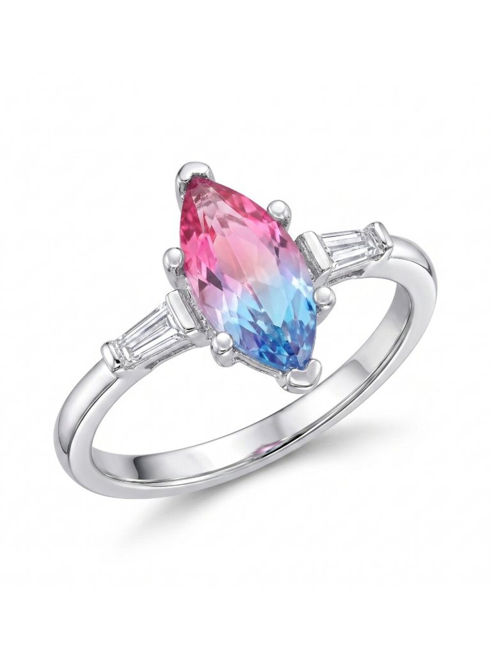 Marquise Pink Blue tourmarine gemstone ring, 925 Sterling Silver Charmed Aroma